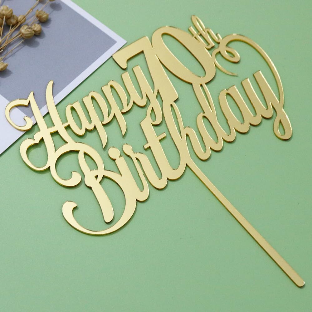 Sodasos Mirror acrylic Golden Happy 70th Birthday Cake Topper