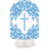 Fancy Blue Cross Honeycomb Decorations - 8" (Pack of 3) - Stunning Paper Party Decor for Baptism, Communion, and Religious Events