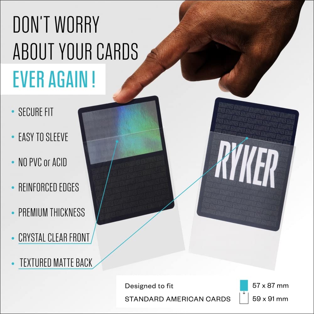 Ryker Standard American Size - Card Sleeves for Trading Cards, Board Games & K-pop Photocards (100 Pack, Clear, 56x87 mm)
