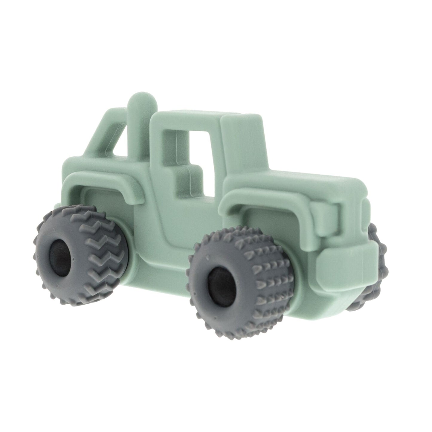 Nuby Silicone Teether Toy for Babies - Textured Teething Green Jeep Car with Moving Wheels - Soothes Sore Gums - Encourages Tactile Development