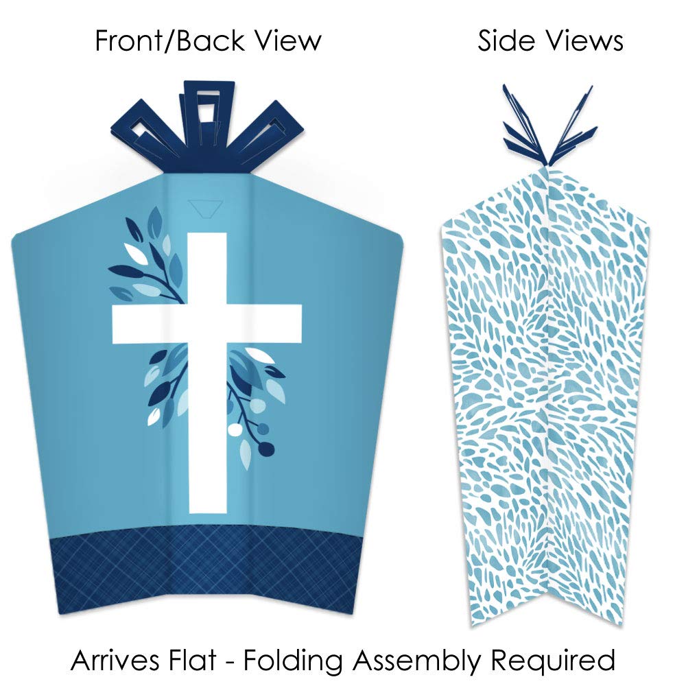 Big Dot of Happiness Blue Elegant Cross - Table Decorations - Boy Religious Party Fold and Flare Centerpieces - 10 Count