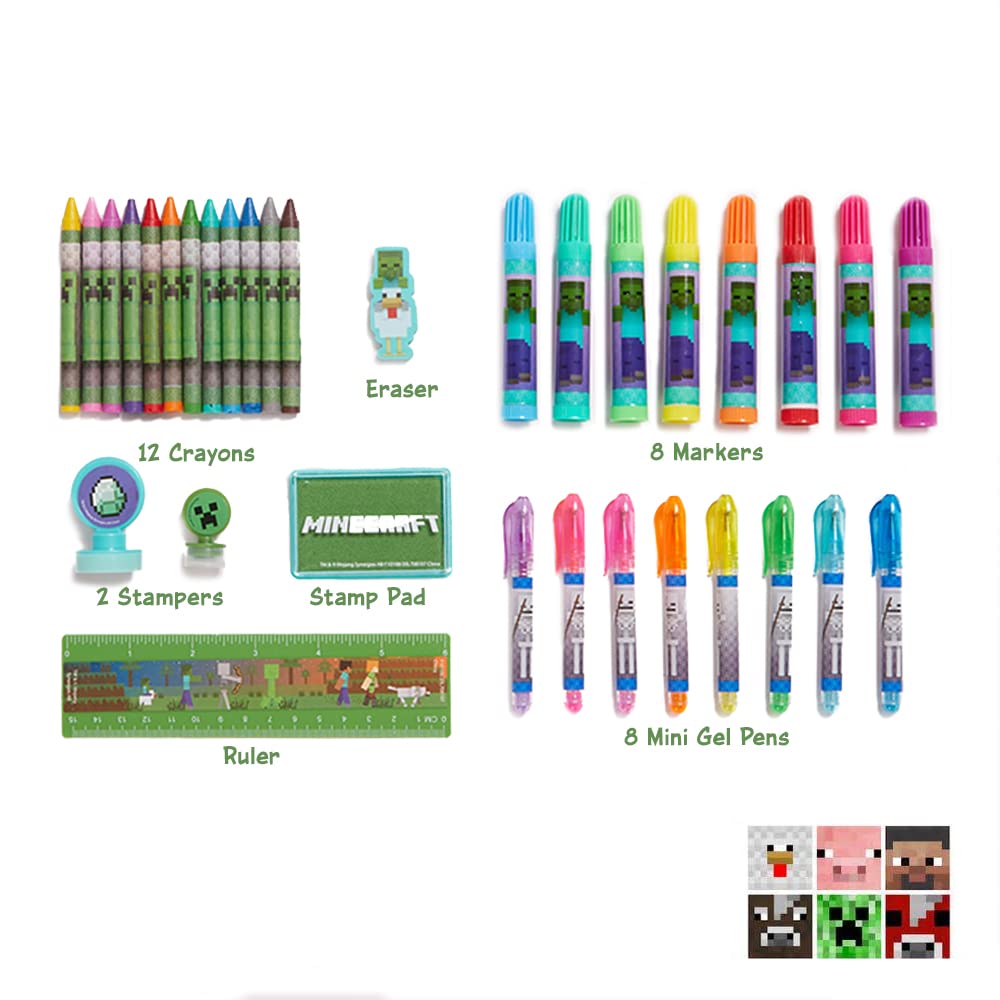Innovative Designs Minecraft Kids Deluxe Activity Set with Carrying Tin, Coloring Sheets, Tattoos, Stickers, & Art Supplies