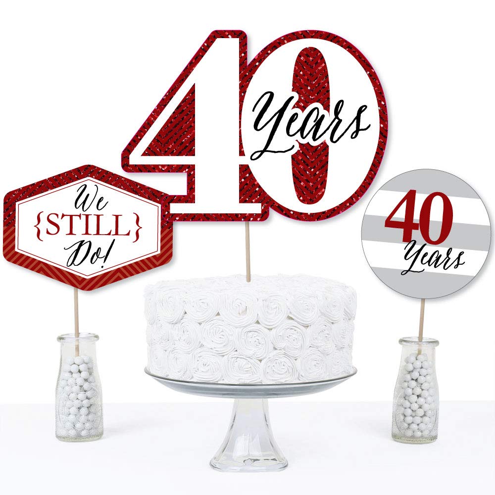 Big Dot of Happiness We Still Do - 40th Wedding Anniversary - Anniversary Party Centerpiece Sticks - Table Toppers - Set of 15