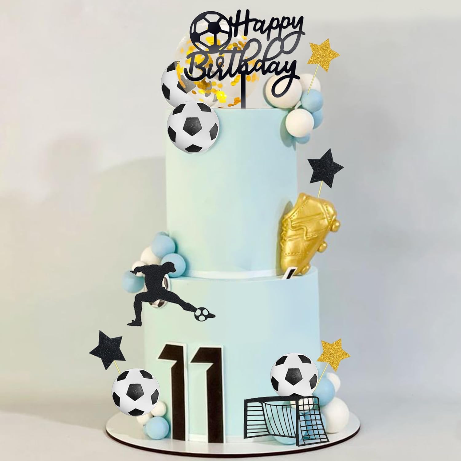Soccer Cake Topper Soccer Ball Player Cake Decorations for Soccer Sport Birthday Supplies (Blue)