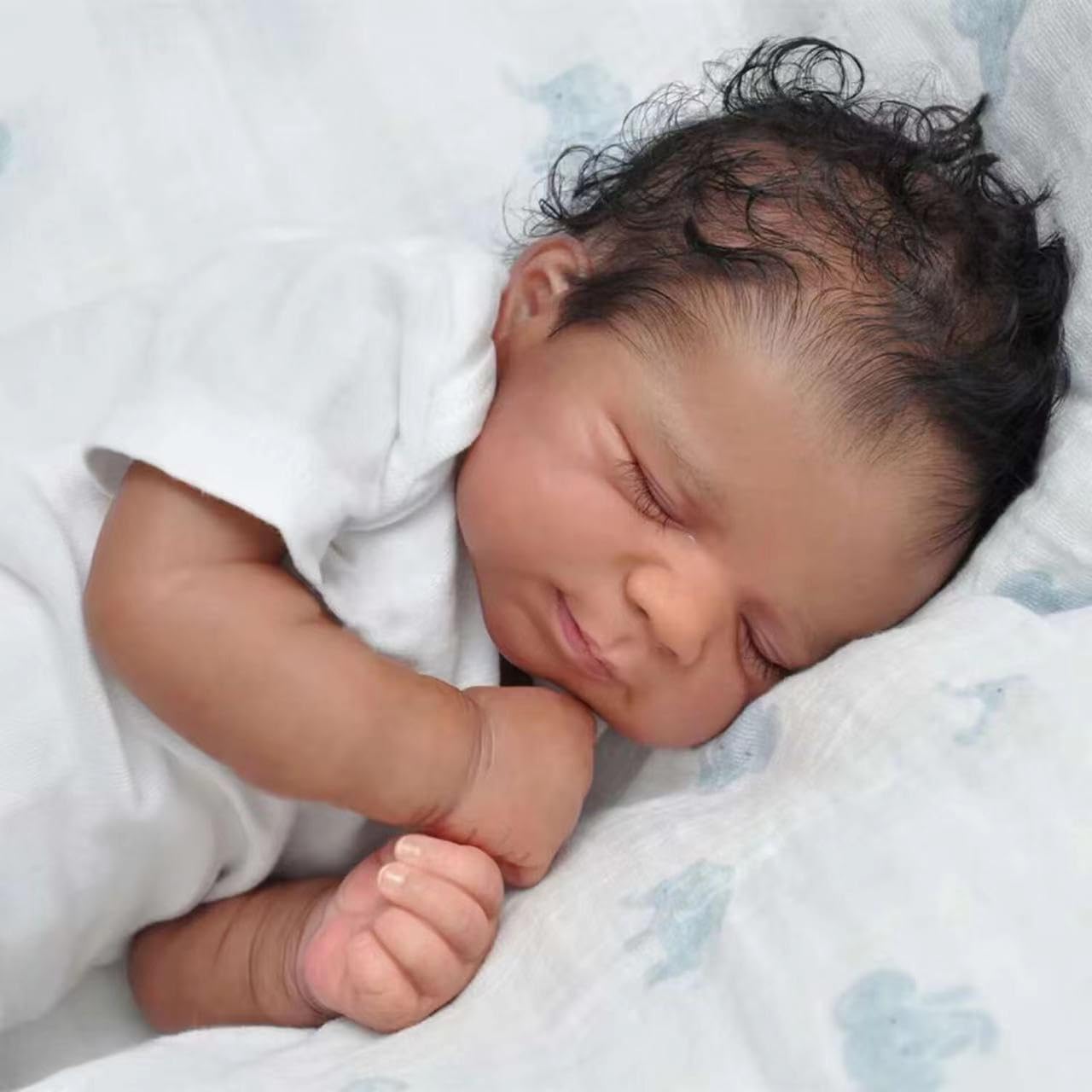 Realistic Reborn Baby Dolls Black Girl 20inch Lifelike Handmade African American Weighted Real Silicone Tan Skin Sleeping Baby Dolls Closed Eyes Best