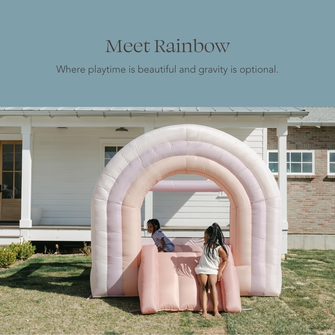 PLAYSMOL Pink Rainbow Inflatable Bounce House with Blower, 8x8 Kids Jumping House for Indoor Outdoor Play, Bouncy Castle, Ages 3-8