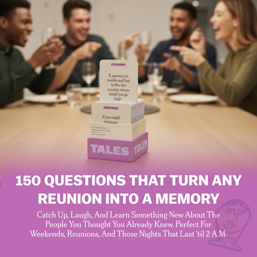 TALES 150 Conversation Cards, Friends Edition, Fun Friend Games for Adults, Teens, Kids, Perfect for Parties, Game Nights, Gifts & Gatherings