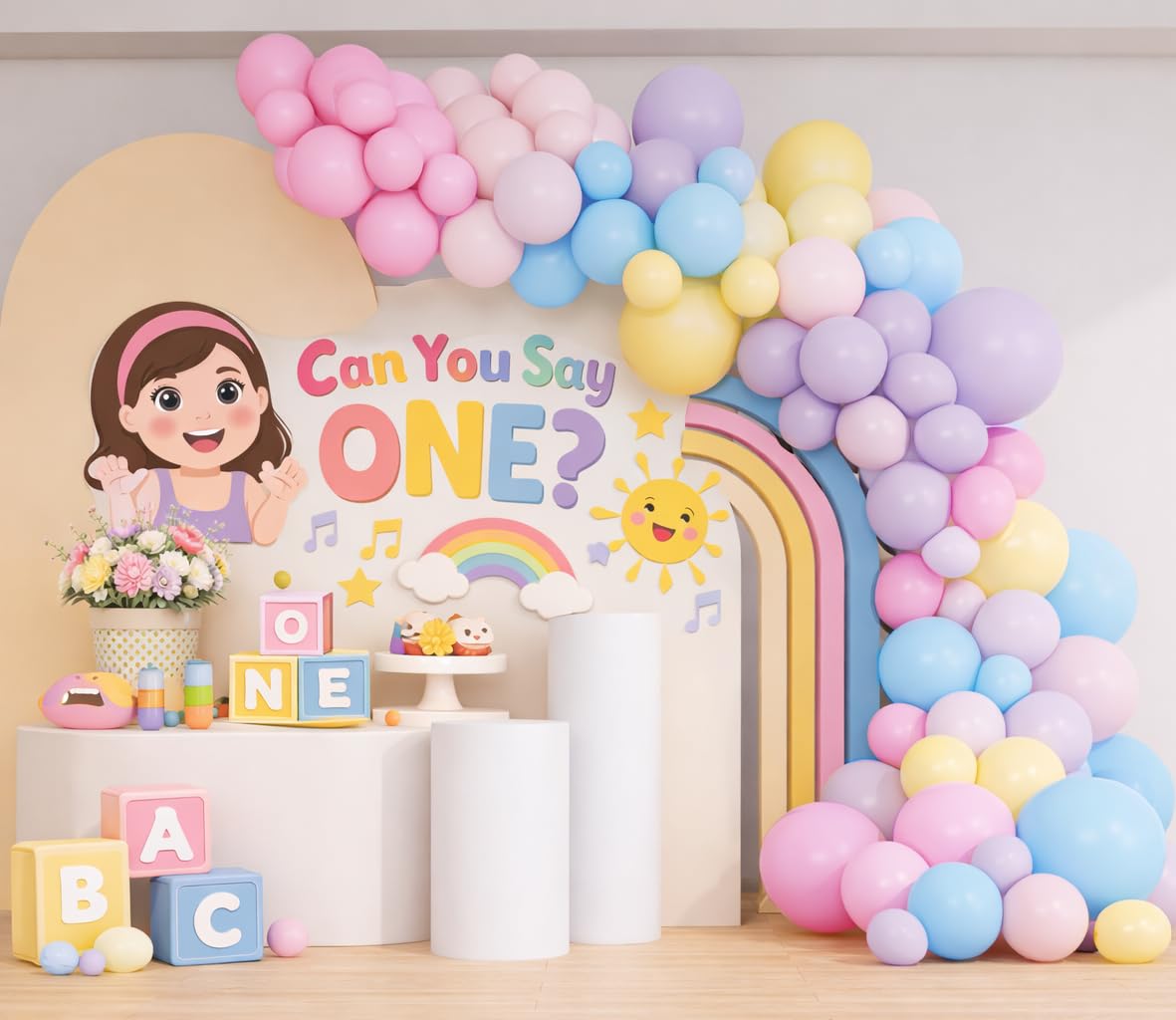 Beaumode Pastel Can You Say One Balloon Arch Garland Kit for Girls First Second Birthday Toddler Music Learning First Words Birthday Theme Party