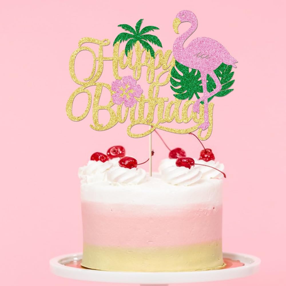 Ruscalin 1 PCS Flamingo Happy Birthday Cake Topper