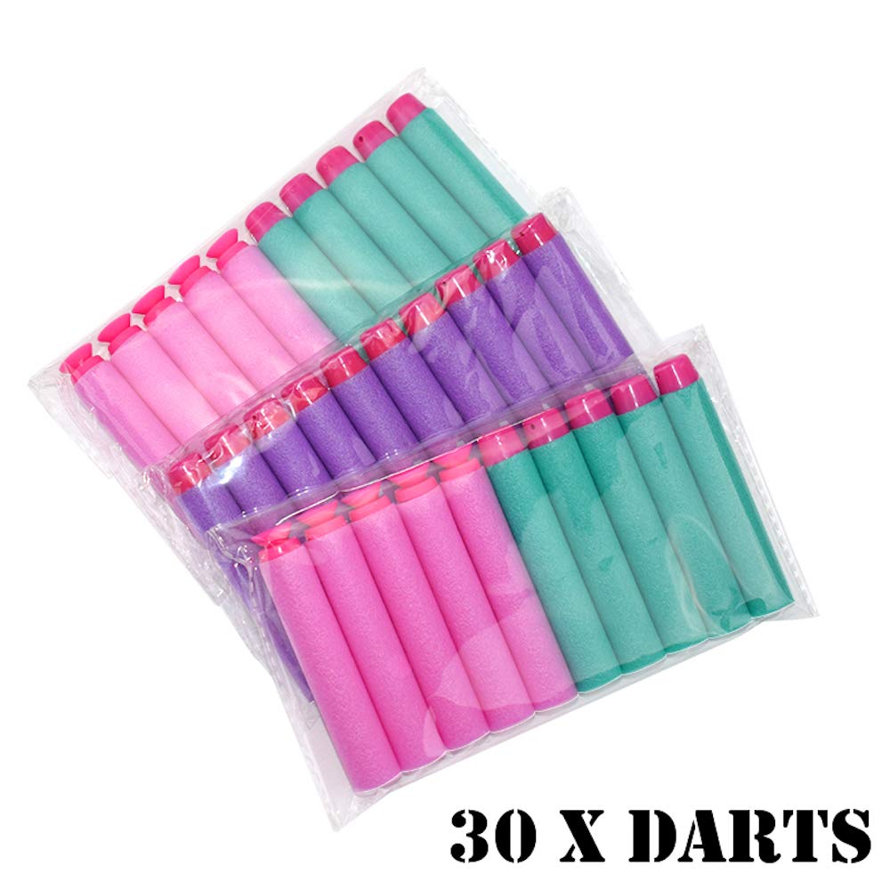Girls Pink Tactical Vest Set with Gun for Nerf Rebelle and N-Strike Elite Series with 30 Refill Darts, Quick Reload Clip, Wrist Ammo Holder, Safety
