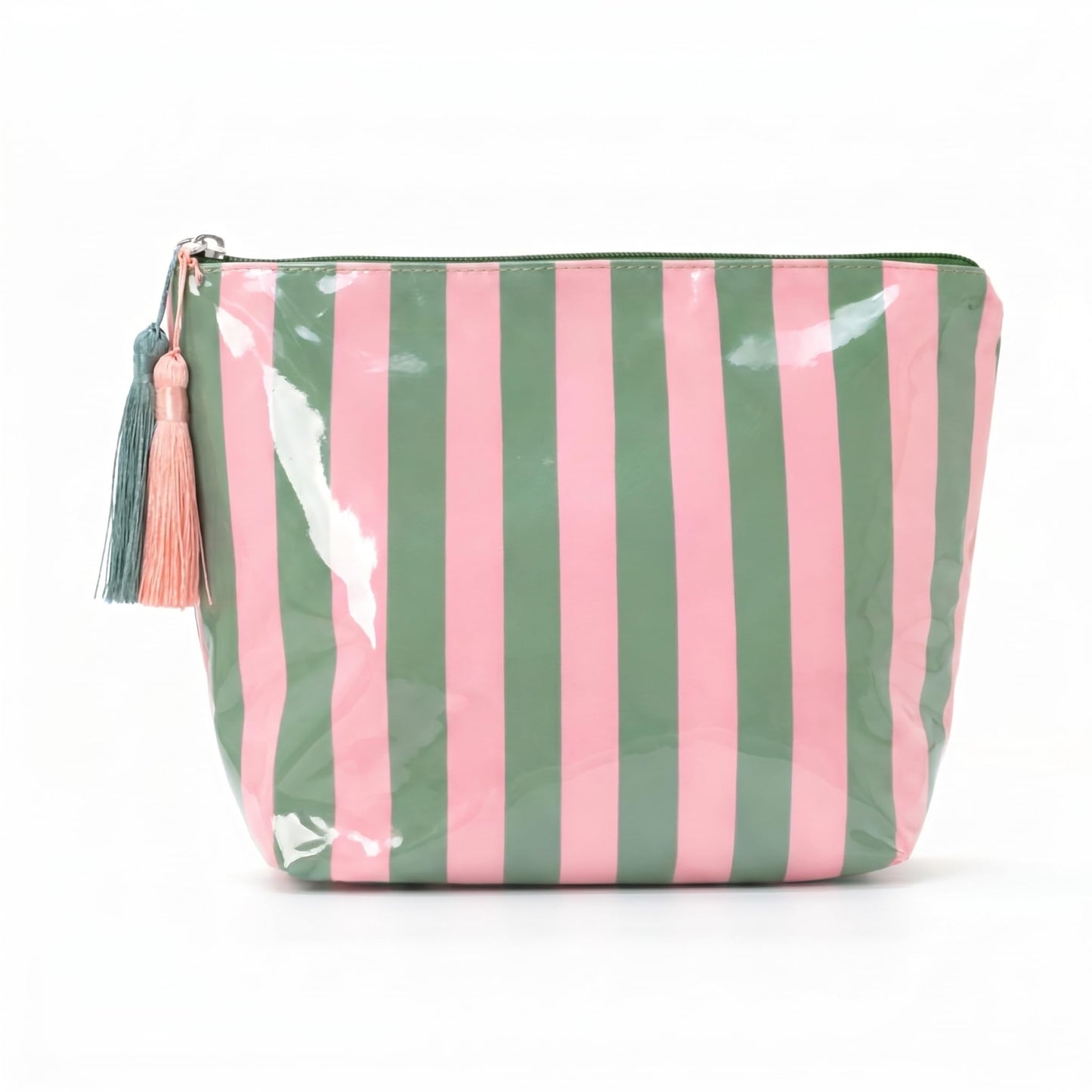 LDWZAX Striped Makeup Bag: Waterproof Cosmetic Pouch with Zipper, Large Travel Toiletry Organizer, Canvas & Clear PVC Tote Fits Mahjong Tiles (Pink