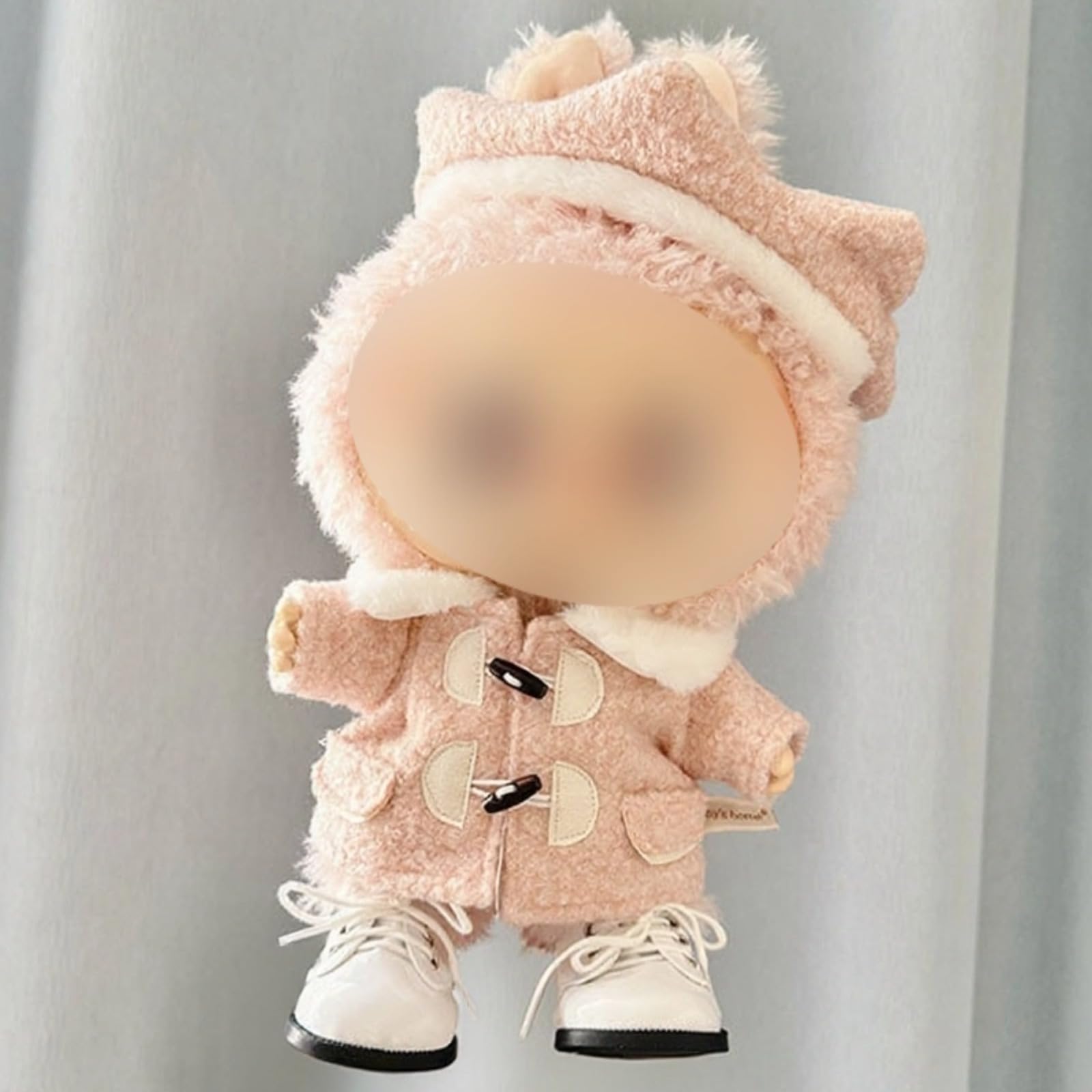 Compatible with Labubu - Fits 38cm Art Elegant Wool Blend Winter Outfit Set-Includes Fur-Trimmed Coat, 6-Panel Beret & Lace-Up Boots (Blush Pink)