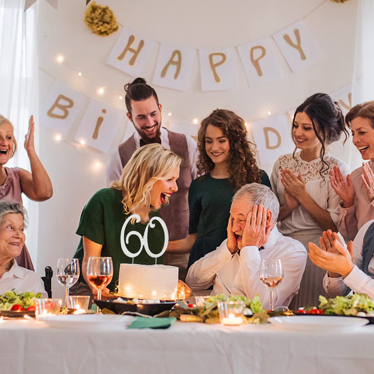 60th Birthday Decorations Women 60 Cake Topper 60th Birthday Cake Topper Silver Rhinestone Diamond Bling Anniversary Wedding Cake Decoration Perfect