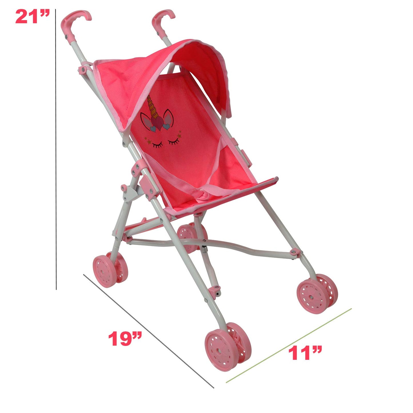 My First Baby Doll Stroller for Toddlers 1-3 Year Old Girls, Little Kids | Toy Stroller with Bottom Storage Basket, Foldable Frame, Canopy, Seatbelt
