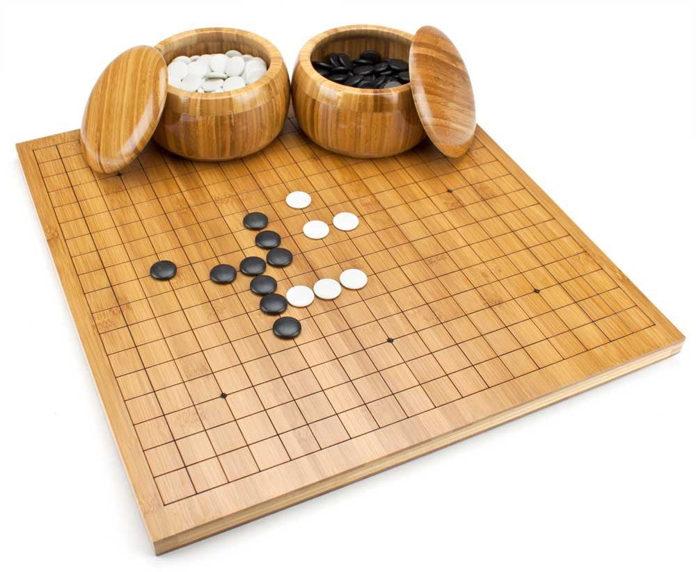 Brybelly Go Set All Natural Bamboo Wood Go Board | Bowls and 361 Bakelite Stones | 2-Player - Classic Chinese Strategy Board Game | Measures 19 x 19in