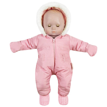 Rakki Dolli Doll Clothes Winter Romper Hooded Romper Outfit Snowsuit Warm Faux Fur Jumpsuit Fits 16" American Girl Doll (Pink Romper with Socks)