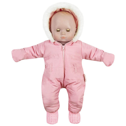 Rakki Dolli Doll Clothes Winter Romper Hooded Romper Outfit Snowsuit Warm Faux Fur Jumpsuit Fits 16" American Girl Doll (Pink Romper with Socks)