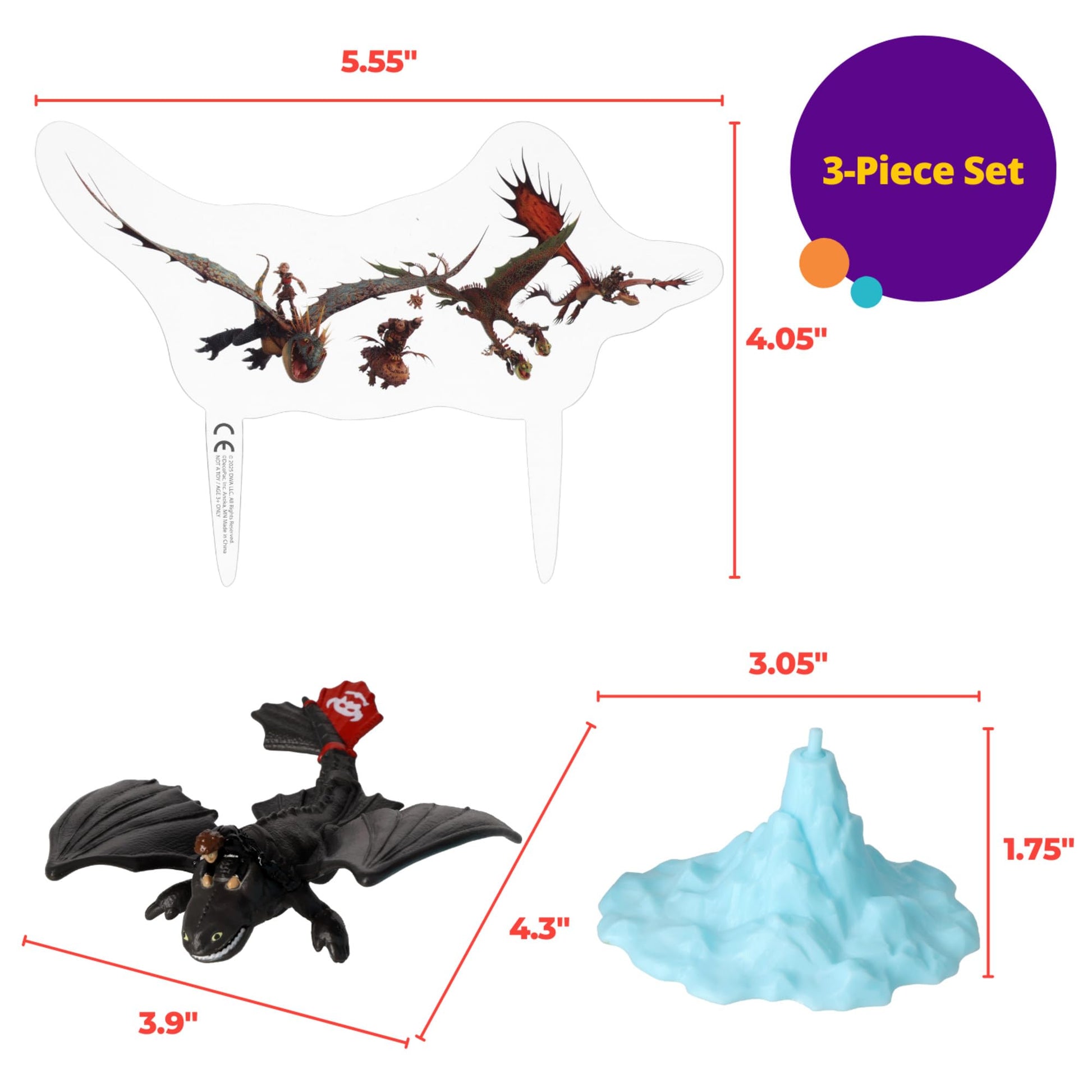 DecoSet How To Train Your Dragon Cake Topper, Cake Decoration With Toothless & Hiccup Figurine and Background Cake Pic For Birthday Cakes