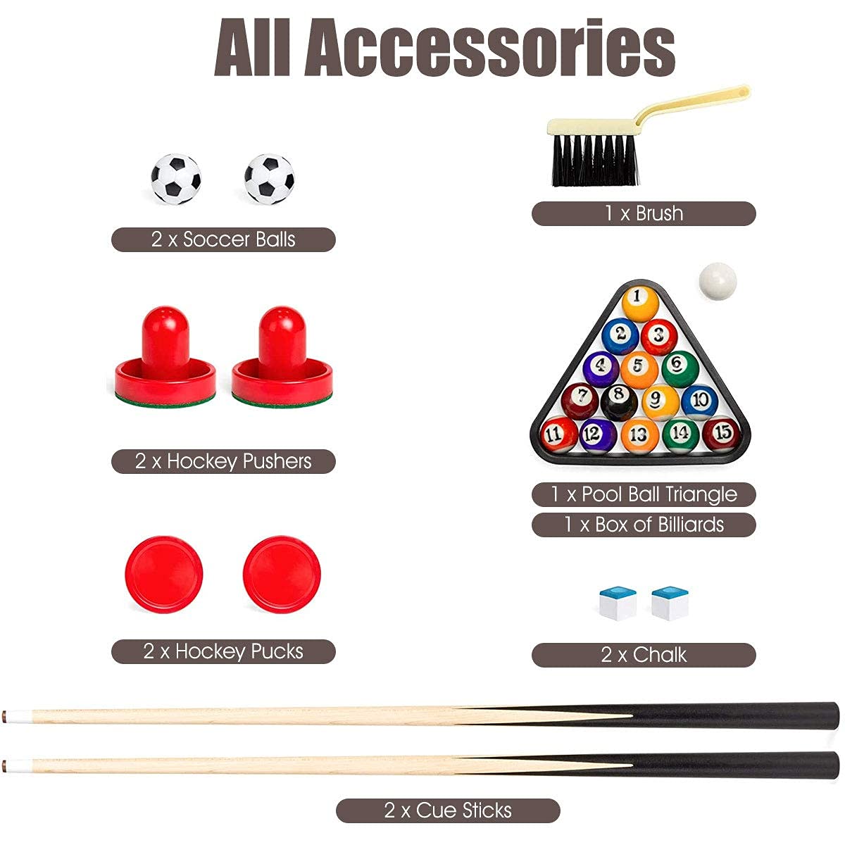 ARLIME 3 in 1 Multi Game Table, 48'' Foosball Desk w/Billiards, Soccer, Slide Hockey, Wood Foosball Table for Adults, Game Room, Parties