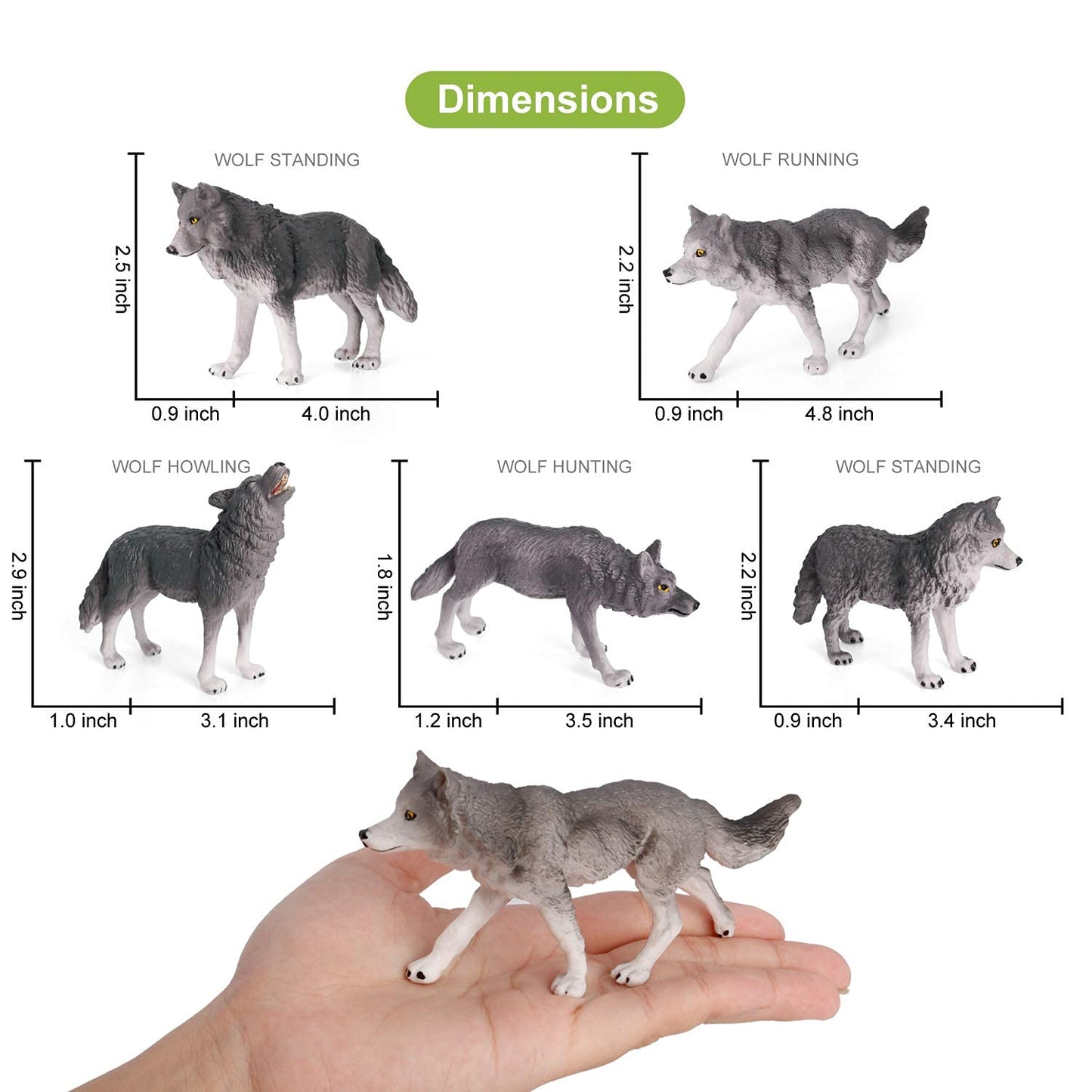Volnau Wolf Toys Animal Figures 7PCS Figurines Zoo Pack for Toddlers Kids Christmas Decoration Gift Preschool Educational Sheep Jungle Forest Safari