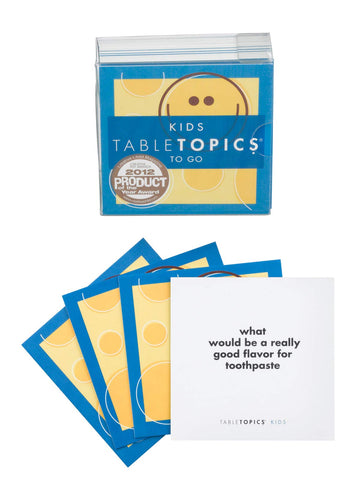 TableTopics Kids "To Go" Question Game with Conversation Cards for Kids - 40 Conversation Starters for Families to Play at the Dinner Table, Family