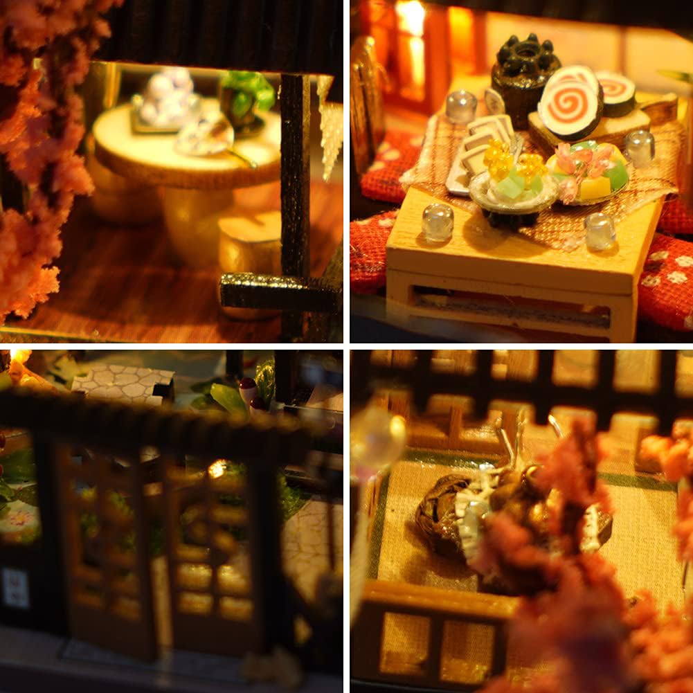 TOPBSFARNY Miniature Wooden Dollhouse Japanese Style Villa House DIY Doll House Kit Villa Building 3D Model Creative Gifts for Friend and Parents