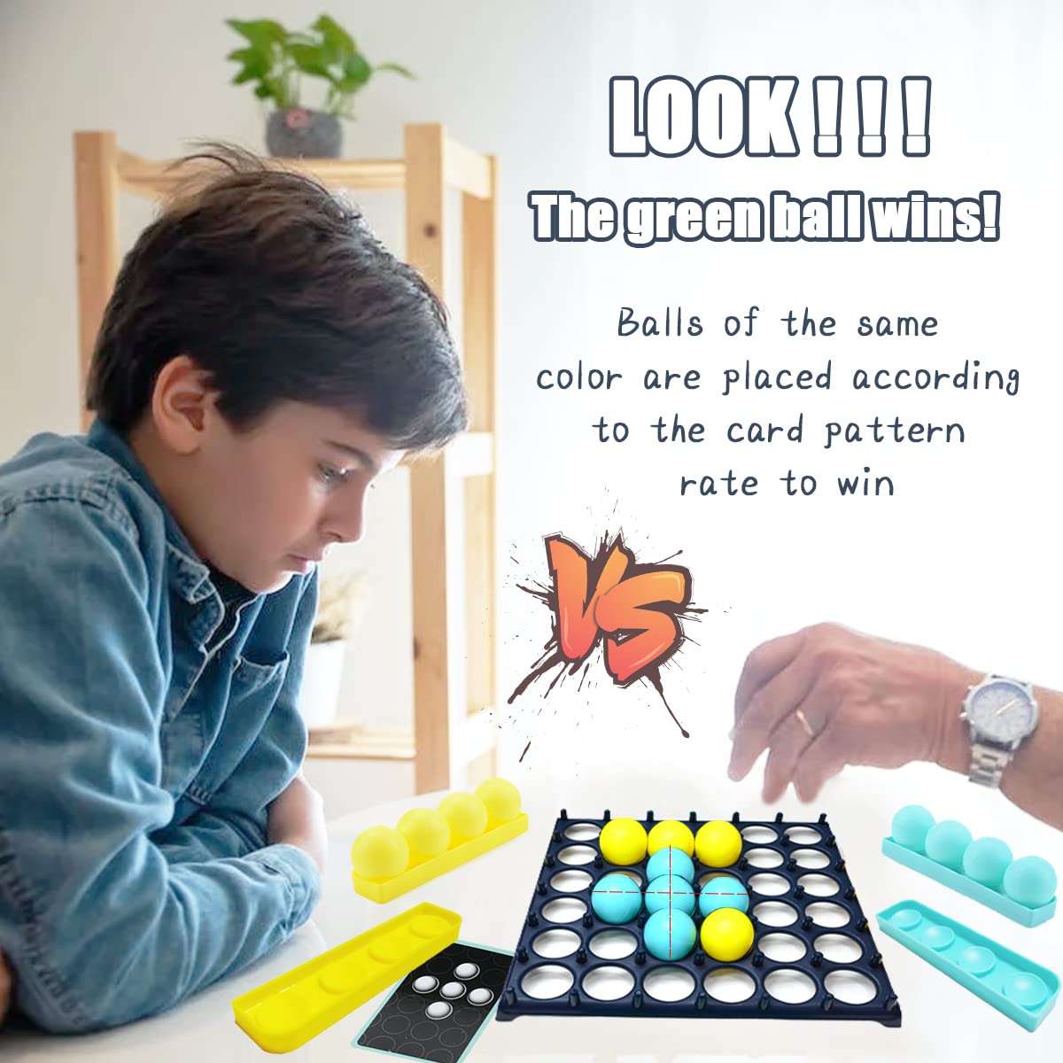 Bounce Ball Game with Family, Adults, Teens and Children, Connect Ball Board Games Table Game Toys, with 9 Cards with Different Patterns, 16 Balls