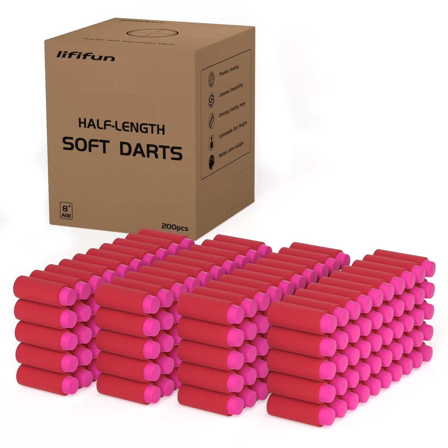 200pcs Half-Length Soft Darts, Short Darts Compatible with Dart Zone, Adventure, Nerf, Worker, Zhenweiqi - for Foam Dart Blasters & Toy Guns Accurate