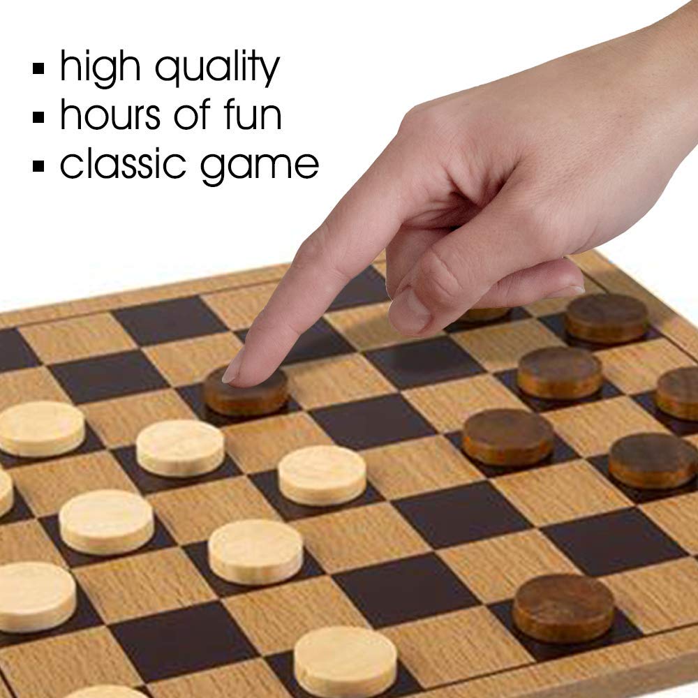 Gamie Wooden Checkers Board Game, Wood Family Board Game for Game Night, Indoor Fun and Parties, Develops Logical Thinking and Strategy, Best Gift