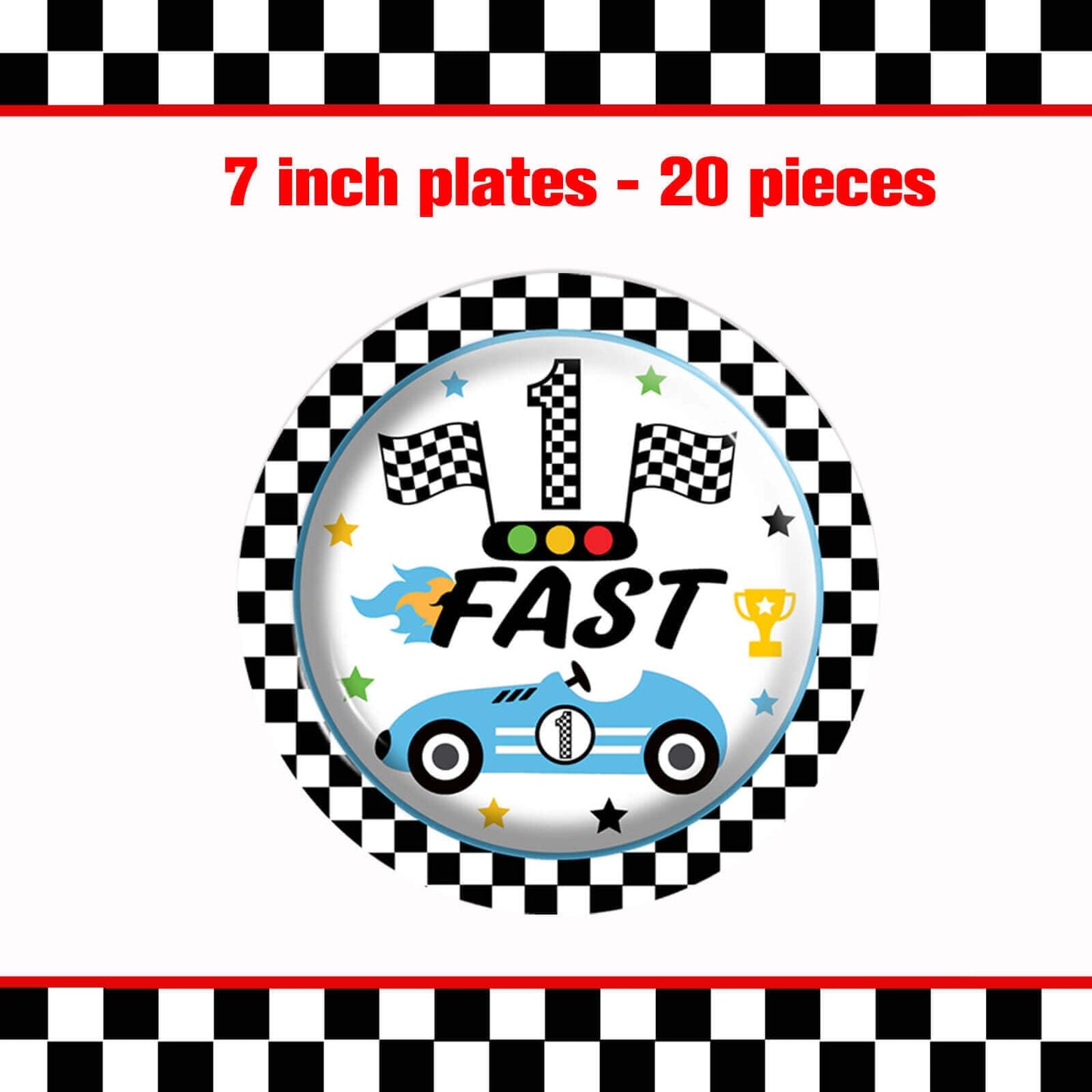 126pcs Race Car 1st Birthday Party Plates - Black and White Checkered Fast One Dessert Plates Napkins Straws Paper Cups Racing Tablecloth for Baby