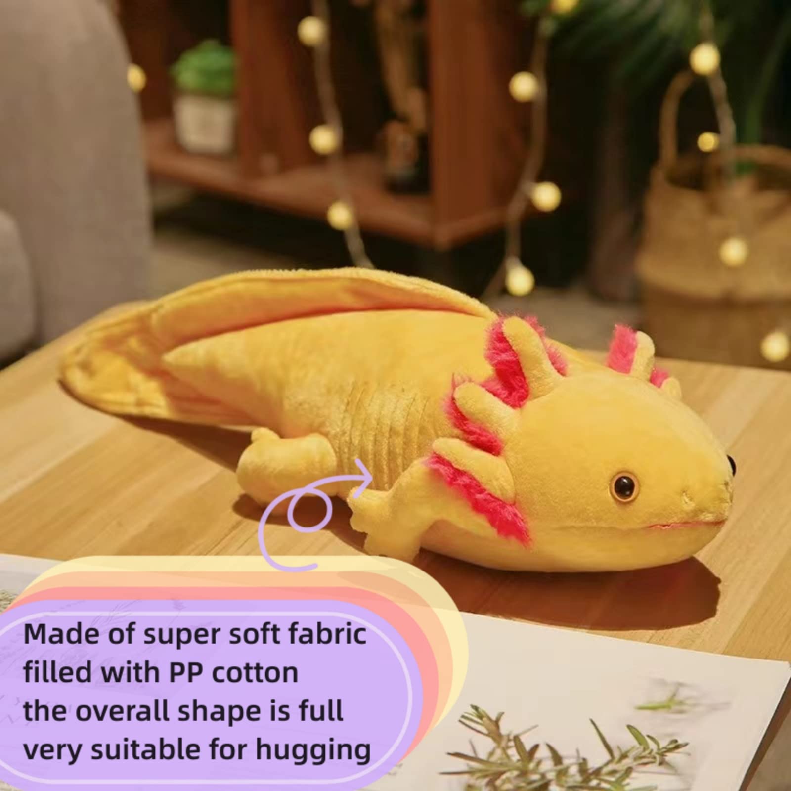FRANKIEZHOU Realistic Axolotl Plush Toy-Yellow 19”Long, Lifelike Axolotl Stuffed Animal, Axolotl Toy, Soft Axolotl Plush Toy, Pillow for Kids,Gifts