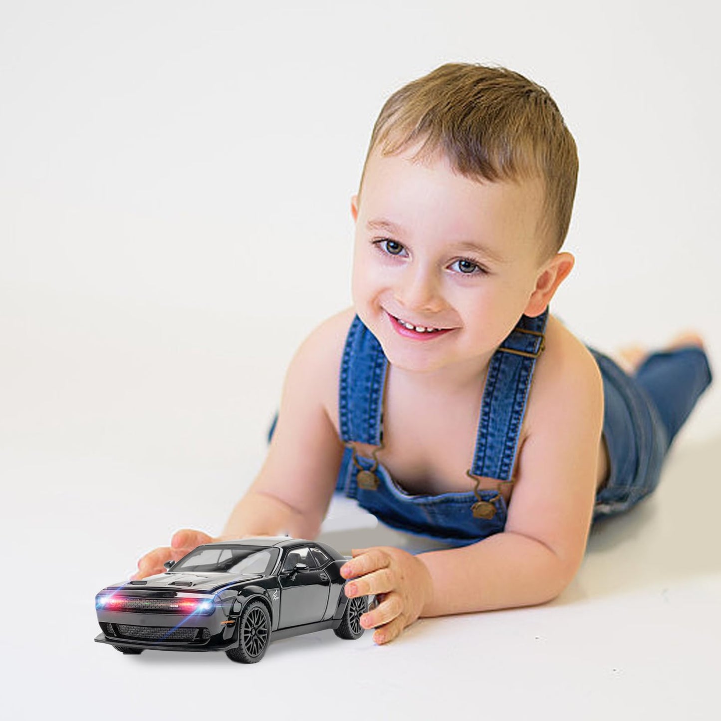YMHAT Toy Cars 1/32 Dodge Challenger Die Cast Metal Toy Cars Hellcat Toy Car with Sound and Light Pull Back Hellcat Car for 3+ Year Old Boys and Kids