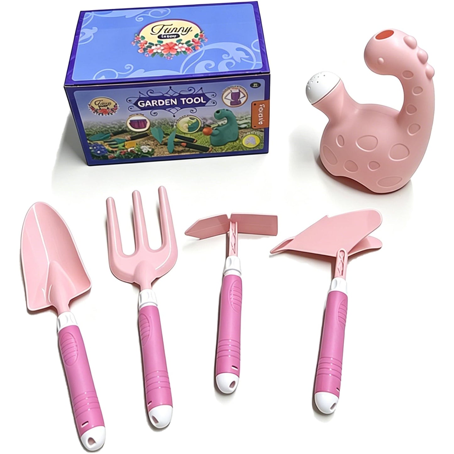 EXBEPE Kids Gardening Tools Set with Watering Can Shovel Pickaxe Hoe Fork- Outdoor Backyard Planting and Sand Beach Toy Kit Planting Sandbox Play Gift