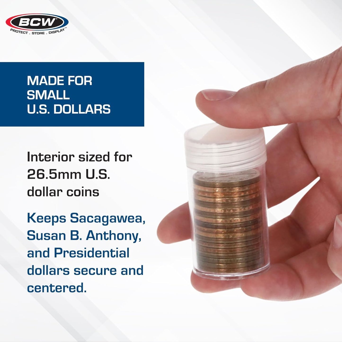 BCW Coin Tubes for Small Dollars - 5ct | Holds "Sacagawea", Presidential, and Susan B. Anthony Small Dollar Coins | Durable Plastic Tube Coin Holders