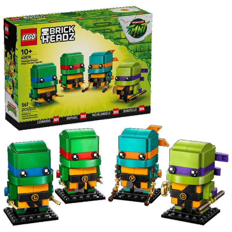 LEGO BrickHeadz Teenage Mutant Ninja Turtles Set - 567 Pieces, All 4 TMNT Figures with Iconic Weapons & Pizza Accessory - Ages 10+ - Gift for Kids &