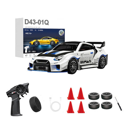 Rakeetolly 1:43 RC Drift Car 20KM/H with Gyro, 2.4G 4WD Full Proportional Alloy Sport Racing Car, Adjustable Speed, LED Lighting for Teens & Adults