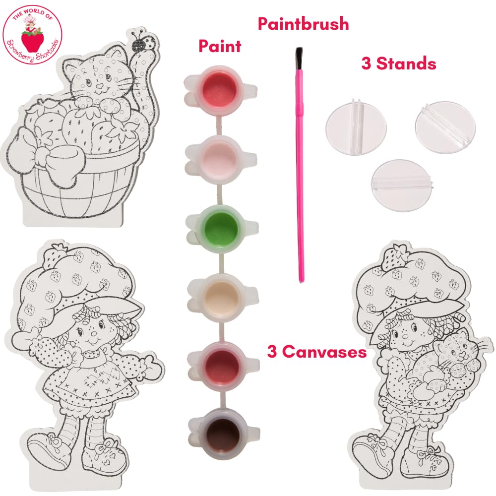 Innovative Designs Strawberry Shortcake Canvas Paint Set for Kids with 3 Canvases, Acrylic Paint, Paintbrush & Stands
