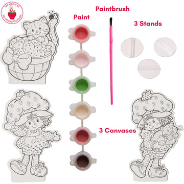 Innovative Designs Strawberry Shortcake Canvas Paint Set for Kids with 3 Canvases, Acrylic Paint, Paintbrush & Stands
