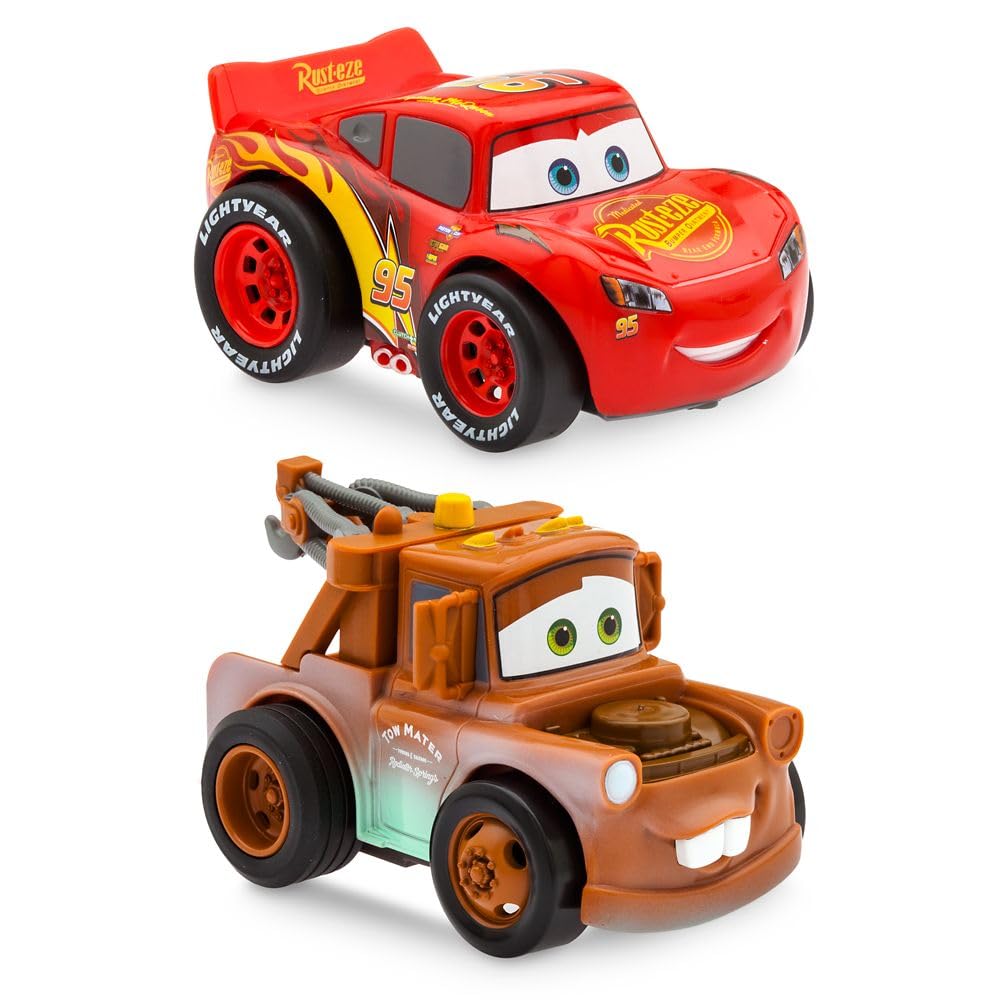 Disney Store Official Lightning McQueen and Tow Mater Pullback Stunt Vehicles Set - Pull Back Toys, 4 Tricks - Super Speed, Wheelie, Spin Right/Left
