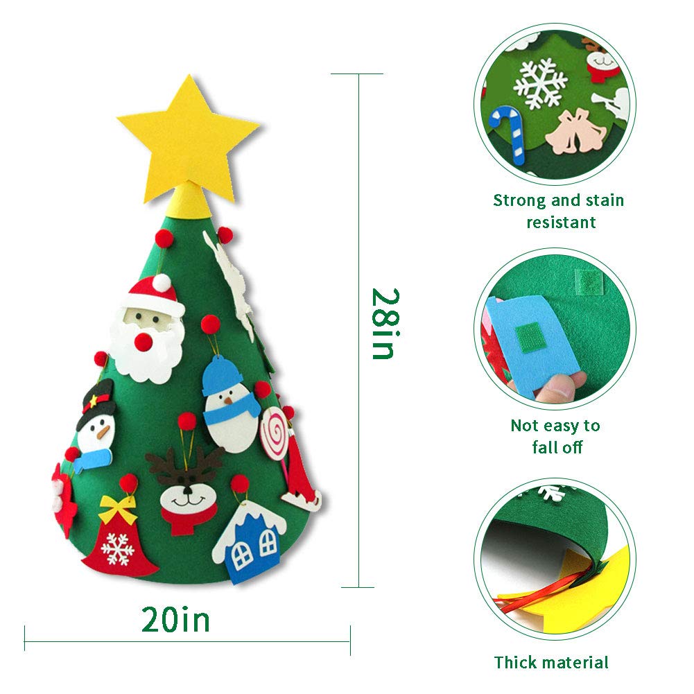 Myuilor 3D DIY Felt Christmas Tree for Kids - 18PCS Xmas Detachable Hanging Ornaments -Upgraded Toddler Christmas Tree Xmas Gifts New Year Decorations