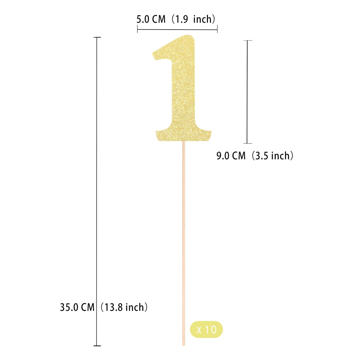 Gexolenu 10 PCS Gold Double-Sided 1st Birthday Centerpieces for Tables, Glitter Age ONE Cake Picks Decor, First Happy Birthday Party Decorations Baby