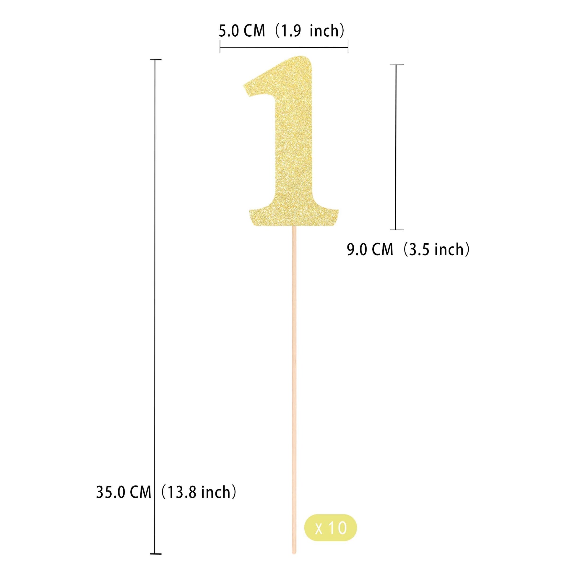 Gexolenu 10 PCS Gold Double-Sided 1st Birthday Centerpieces for Tables, Glitter Age ONE Cake Picks Decor, First Happy Birthday Party Decorations Baby