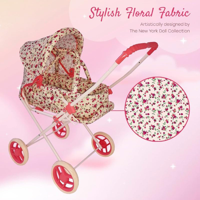 Baby Doll Stroller Play Set, 3-in-1 Babydoll Stroller with Removable Bassinet Baby Carriage for Dolls Toy Doll Stroller for Toddlers 3-4 Years