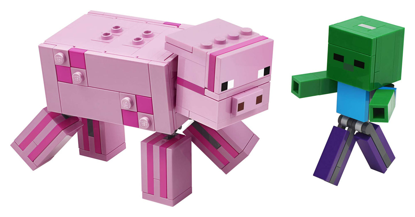 LEGO Minecraft Pig BigFig and Baby Zombie Character 21157 Cool Buildable Play-and-Display Toy Animal Figure for Kids, New 2020 (159 Pieces)