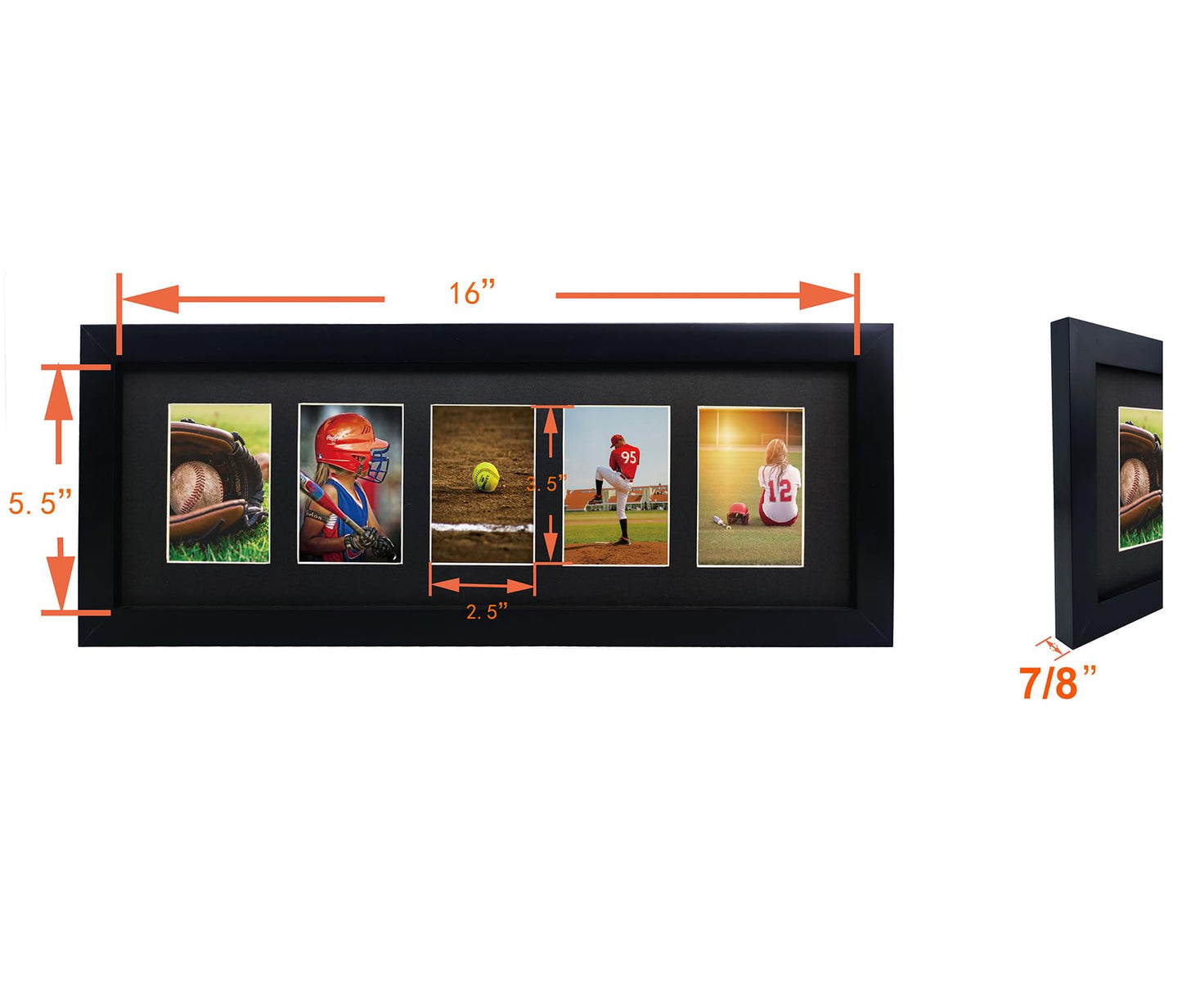 Trading Card Display Frame for 5 Standard Cards, 2 Pack, UV Protection, Black Pasted Double Mats, Sports Card Collector Wall Display, Holder for