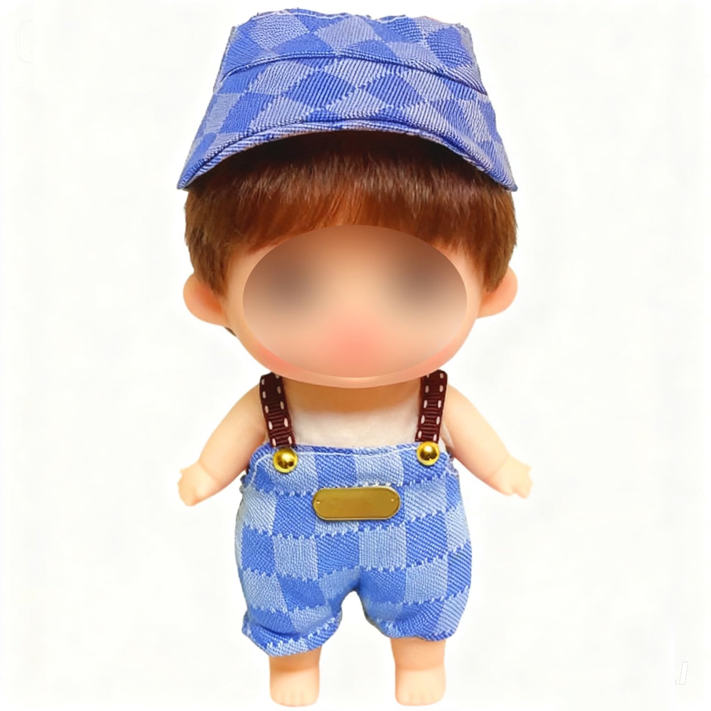 Clothes Set for 17cm Doll (NO Doll) Stylish Outfit Accessories Suit Hat & Overalls Set Blue Denim Suit