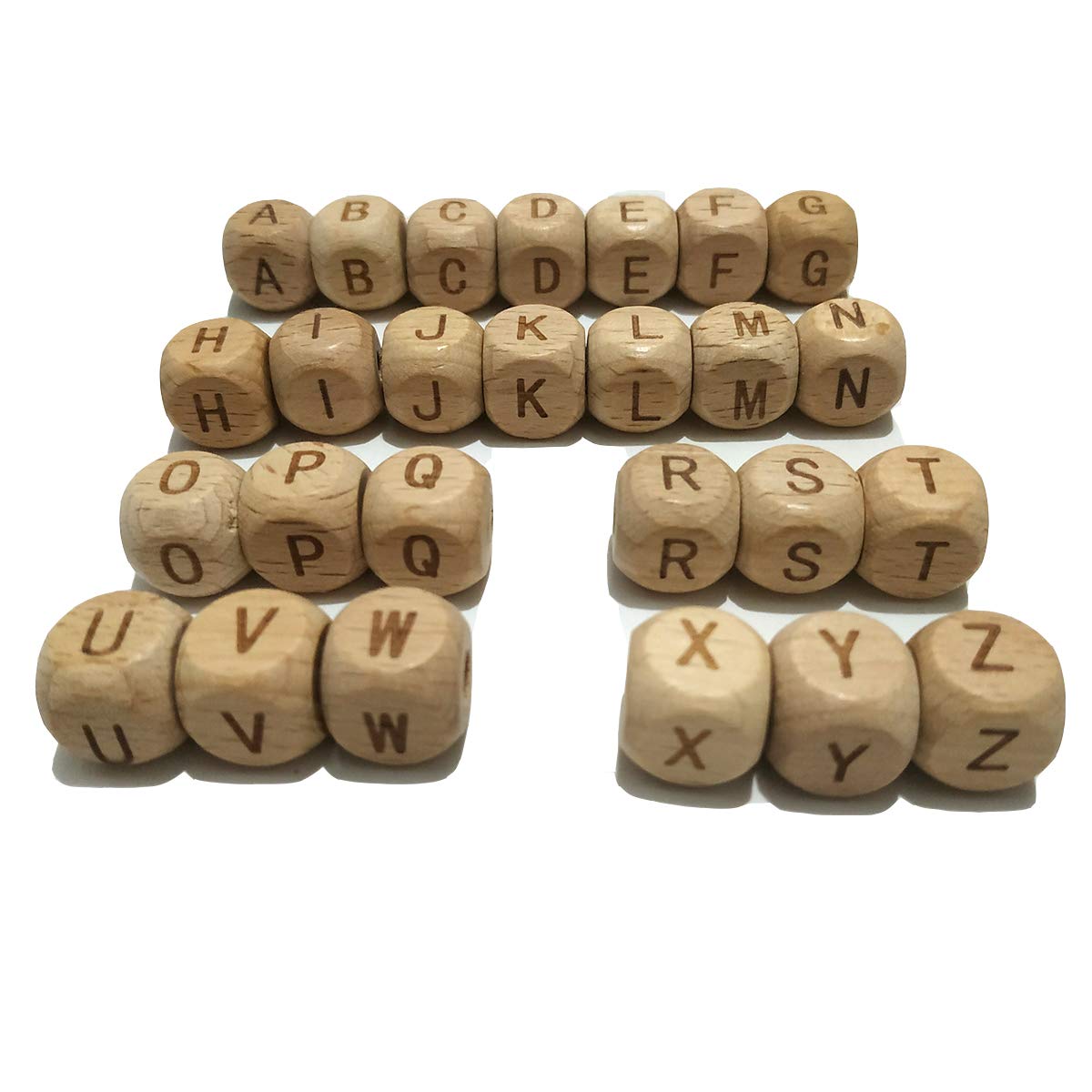 104pcs Square Wood Alphabet Beads 12MM Natural Beech Wooden Letter Beads for Jewelry Making DIY Bead Necklace (Wood Letter 104pcs)