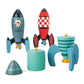 Tender Leaf Toys - Rocket Construction - 18 Pc Wooden Construction Toy Playset Builds 3 Space Ships - Develops Dexterity, Problem Solving