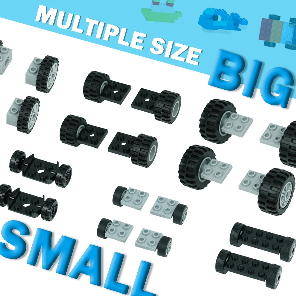 MALEKO Wheels and Axles Sets, 224pcs Car Parts and Pieces Tires Accessories Building, Construction Bulk Bricks