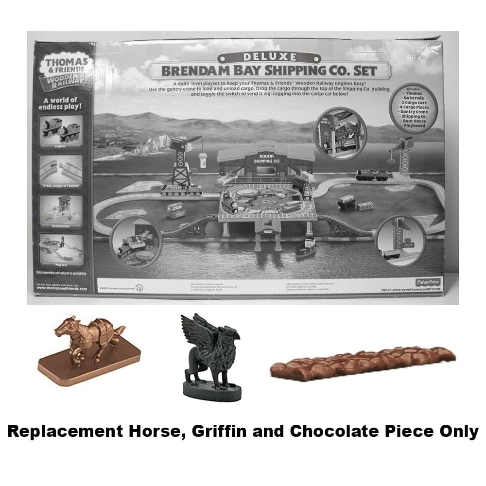 Replacement Parts for Thomas Wooden Railway Brendam Bay Shipping Deluxe Set - Y4496 ~ Replacement Horse, Griffin Figures and Pretend Chocolate Piece